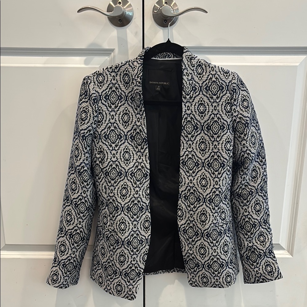 Banana Republic Black, Blue and White Patterned Blazer